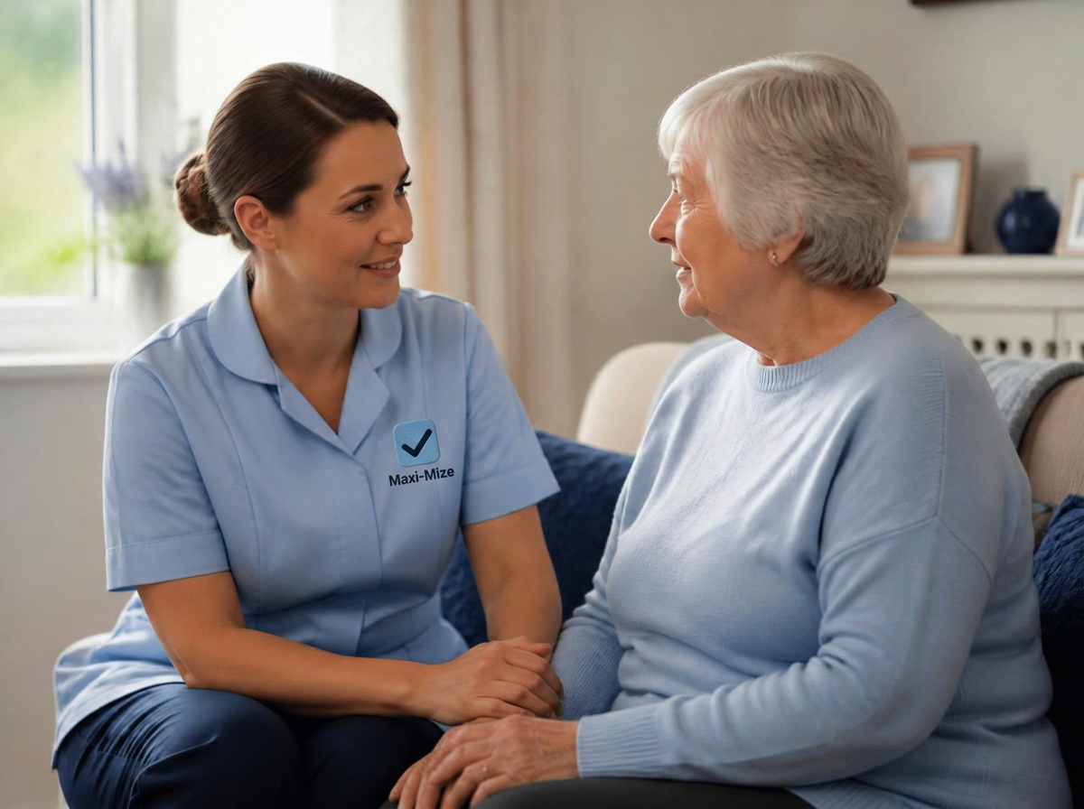 Care worker supporting an older woman at home